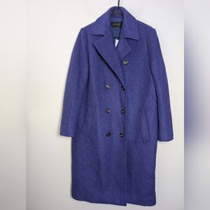 Ann Taylor Purple Wool Blend Long Pea Coat Double Breasted Collar